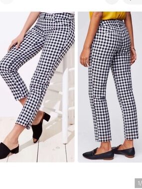 LOFT Black and White Julie fit Checkered the Riviera Ankle Pants 4